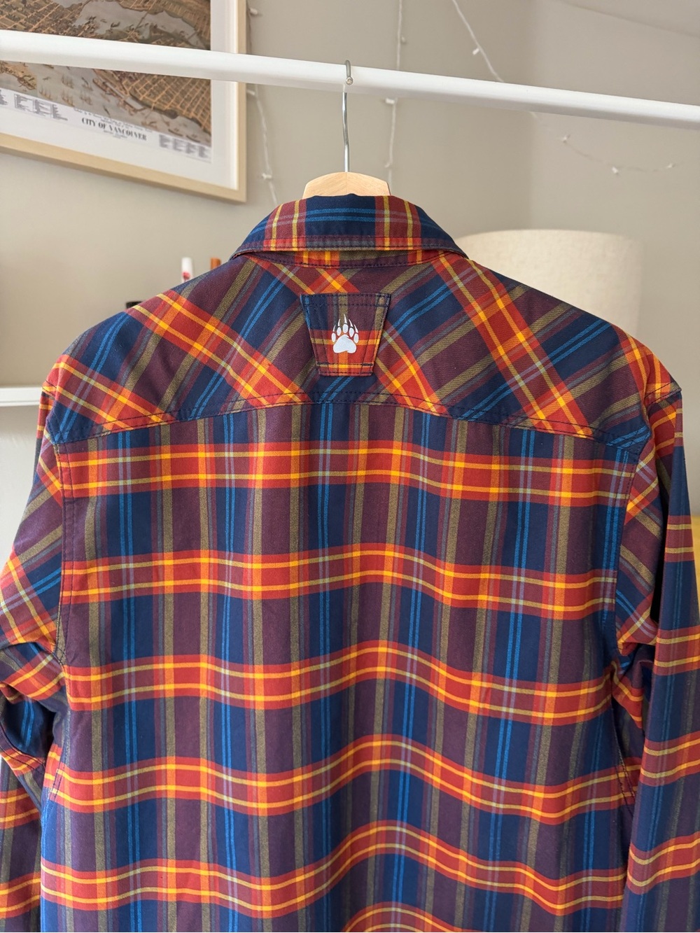 Alaskan Hardgear Plaid Flannel Button-Up Shirt in Navy, Red & Orange - Picture 2 of 7